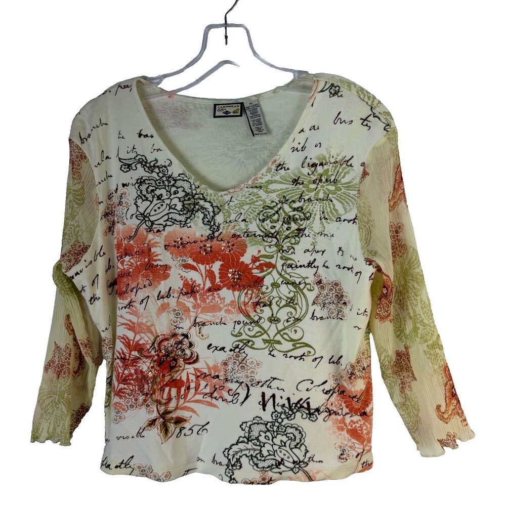 Vinatge y2k Carribean Joe M Let Go Semi Sheer Mesh Womens Boho Chic Top Paisley